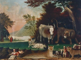 Peaceable Kingdom, Ca 1848, Maleri av Edward Hicks (1780-1849), Olje på lerret, 60,6x81 cm, USA