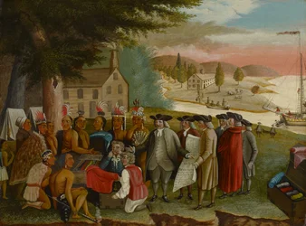 Penns traktat med indianerne, ca. 1830-40 (olje på lerret)