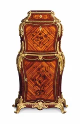Petit secretaire a batattant, ca. 1860 (ormolu med kingwood, tulipwood & amaranth marquetry)