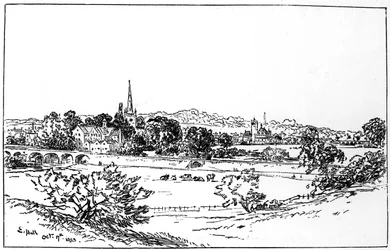 Stratford-upon-Avon, Warwickshire, sett fra sørøst, 1885.