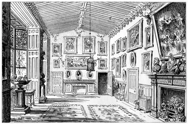 Den store hallen i Charlecote Park, Warwickshire, 1885.