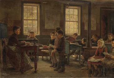 A Country School, 1890 (olje på lerret montert på komposisjonstavle)