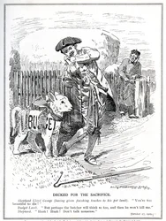 Lloyd George forbereder seg på å sende "kjæledyrlammet" sitt, "People's Budget", for å bli ofret og drept av House of Lords, 1909