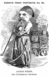 Richard Francis Burton (1821-1890) engelsk orientalist og oppdagelsesreisende. Tegneserie av Edward Linley Sambourne for Punch, London