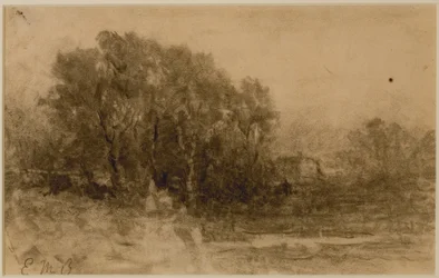 Landskap med skog, ca. 1880-tallet (grafitt på papir)