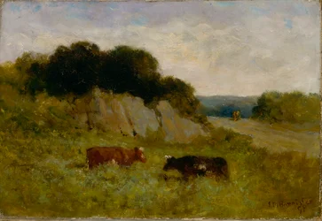 Uten tittel landskap med to kyr, 1898.