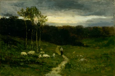 Kvinne som går nedover stien, 1882.