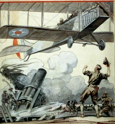Fly, artilleripistol og soldater