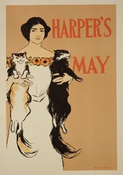 Reproduksjon av en plakat som reklamerer for maiutgaven av «Harper