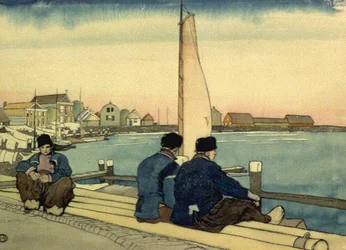 Venter på vind og tidevann akvarell av Edward Penfield