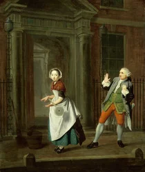 En godt kledd tjenestejente snurrer moppen sin, c1764