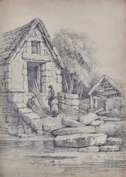 Landskap med hus