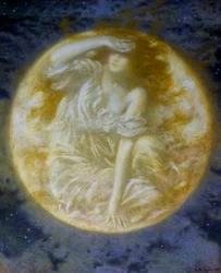 «Strålende måne»-maleri av Edward Robert Hughes (1851–1914) (prerafaelitt) Privat samling
