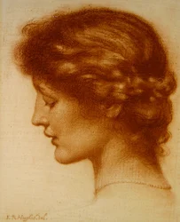 Portrett av Rosalind (rødt kritt på papir)