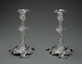 Et par lysestaker, ca. 1755-56 (sølv)