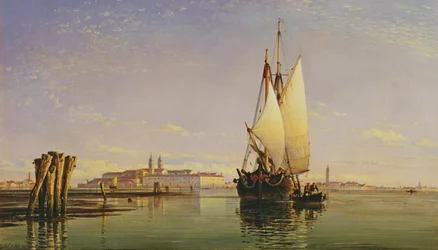 The Euganean Hills and the Laguna of Venezia - Trabaccola Waiting for the Tide, Sunset, 1853
