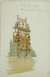 Design for apeskap, ca. 1876 (akvarell og blyant på papir)