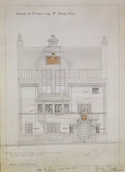 Arbeidstegning for House and Studio for F. Miles Esq, Tite Street, Chelsea, 1878-79 (wc og blyant på papir) (se også 176481, 176483-485)