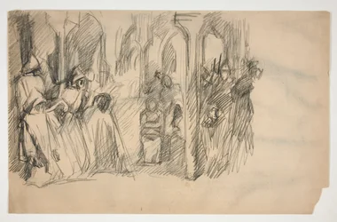 Komposisjonsstudie for veggmaleriserien The Quest of the Holy Grail ved Boston Public Library