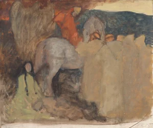 Komposisjonsstudie, muligens for Galahad Departs from the Land, i The Quest and Achievement of the Holy Grail, Book Delivery Room, Boston Public Library