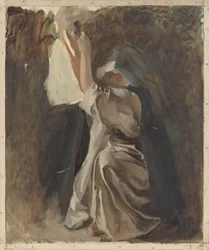Figurstudie av en nonne, for The Infancy of Galahad, i The Quest and Achievement of the Holy Grail, Book Delivery Room, Boston Public Library