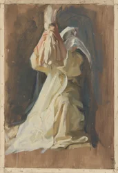 Figurstudie av en nonne, for The Infancy of Galahad, i The Quest and Achievement of the Holy Grail, Book Delivery Room, Boston Public Library