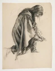 Figurstudie for Sir Lancelot og Sir Bors antrekk Galahad med sporene hans (?), fra The Quest of the Holy Grail (andre av en serie på femten malerier for Boston Public Library, fullført i 1901)