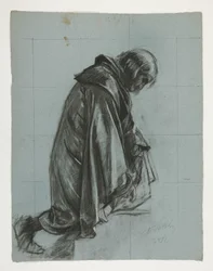 Figurstudie for Sir Lancelot og Sir Bors antrekk Galahad med sporene hans, fra The Quest of the Holy Grail (andre av en serie på femten malerier for Boston Public Library, fullført i 1901)