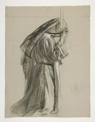 Figurstudie for Knighting of Sir Galahad, fra The Quest of the Holy Grail (en serie på femten malerier for Boston Public Library, fullført i 1901)