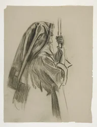 Figurstudie for Knighting of Sir Galahad, fra The Quest of the Holy Grail (en serie på 15 malerier for Boston Public Library, fullført i 1901)