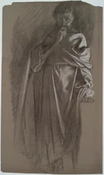 Figurstudie, mann som holder kjole