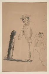 Mann og gutt (rekto); Hoder og figurer av kinesere (verso)