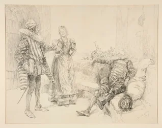 Maria, Sir Andrew og Toby, illustrasjon for akt I, Scene iii, Twelfth Night