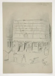 Skisse av Continental Iron Works(?) [industrielt interiør]