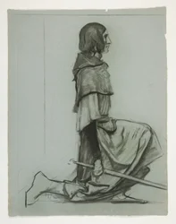 Studie for The Key to the Castle, fra The Quest of the Holy Grail (en serie på femten malerier for Boston Public Library, fullført i 1901)