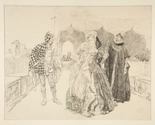 The Clown and Malvolio, illustrasjon for Act I, Scene v, Twelfth Night