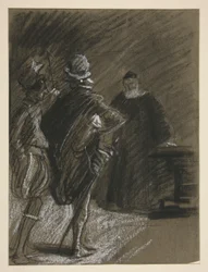 Tre menn, studerer for Taming of the Shrew (?)