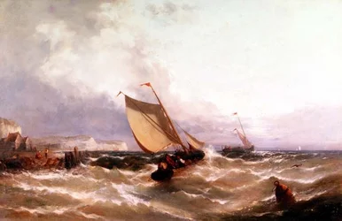 Fiskebåter utenfor en kystlinje