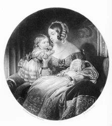 Dronningen, The Princess Royal og The Prince of Wales, gravert av R. Piercy, 1842