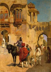 Avgang for jakten i forgården til et palass i Jodhpore, ca. 1898-1900