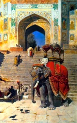 Royal Elephant ved inngangsporten til Jami Masjid, Mathura, 1800- eller begynnelsen av 1900-tallet.
