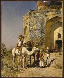 Den gamle blåflisede moskeen utenfor Delhi, India