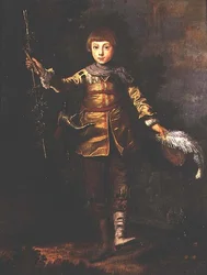 Portrett av en ung gutt som danser i en skog