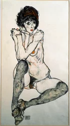 Sittende kvinnelig akt, akvarelltegning av Egon Schiele (1890-1918), 1914, mål 48,3 x 32 cm, Wien, Graphische Sammlung Albertina