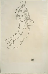 Kinderakt (svart kritt på papir)