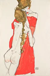 Mor og datter - Verk av Egon Schiele (1890-1918), gouache på papir