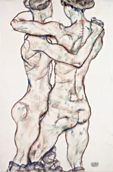 Naken jenter som omfavner hverandre - 1914 - 48x31,2 - Leopold Museum, Wien