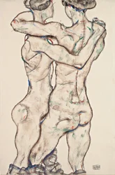 Naken jenter som omfavner hverandre, 1914
