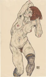 Naken i svarte strømper, 1917.