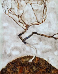 Lite tre på senhøsten - Maleri av Egon Schiele (1890-1918) olje på lerret (42x33,5 cm)